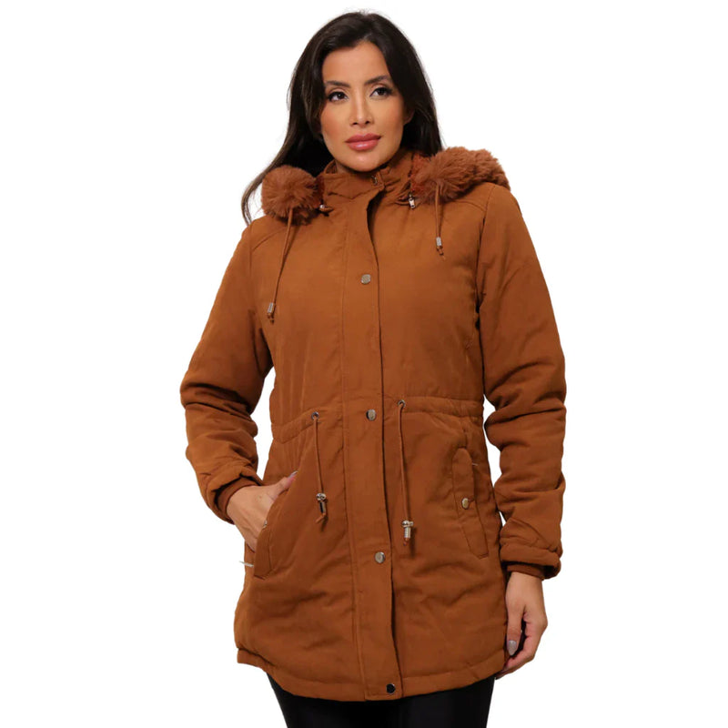 Casaco Parka Jaqueta Sobretudo Feminino Forro Pelinhos Capuz Inverno