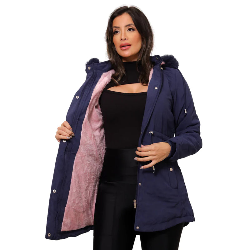 Casaco Parka Jaqueta Sobretudo Feminino Forro Pelinhos Capuz Inverno