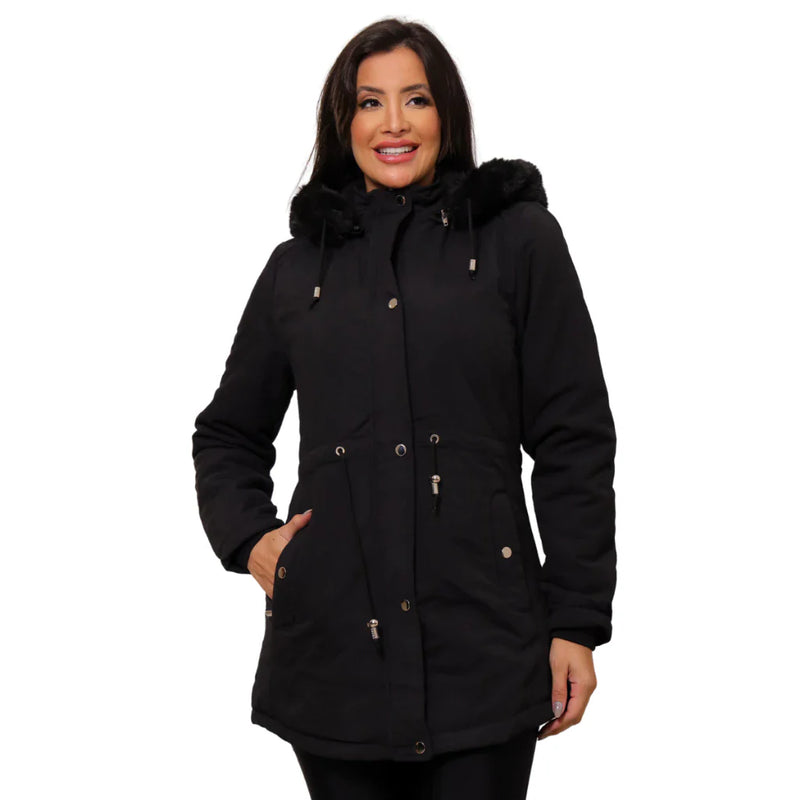 Casaco Parka Jaqueta Sobretudo Feminino Forro Pelinhos Capuz Inverno
