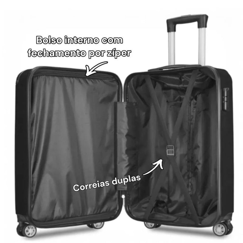 Mala de Bordo Premium 10KG com Rodinhas 360°, Cadeado e Zíper Duplo