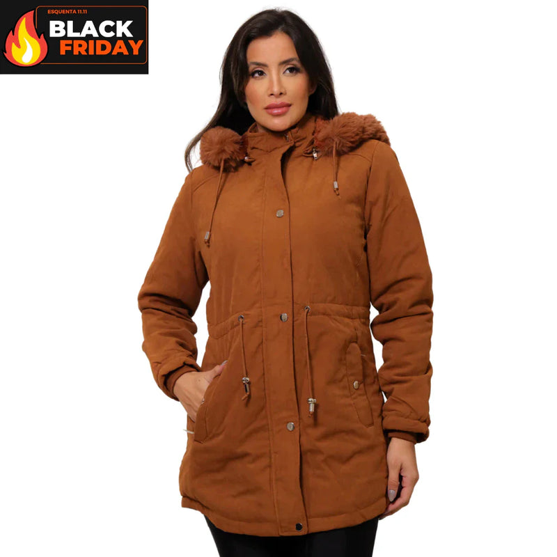 Casaco Parka Jaqueta Sobretudo Feminino Forro Pelinhos Capuz Inverno
