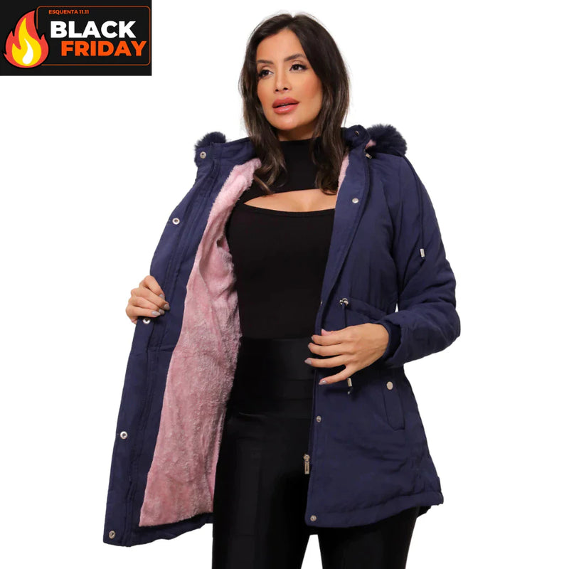 Casaco Parka Jaqueta Sobretudo Feminino Forro Pelinhos Capuz Inverno