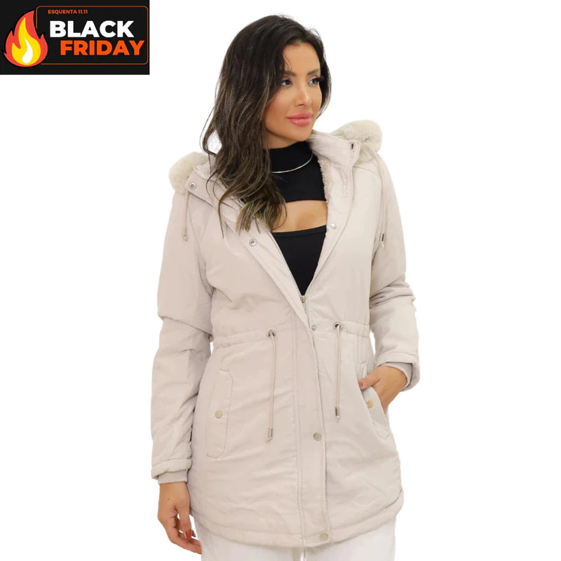 Casaco Parka Jaqueta Sobretudo Feminino Forro Pelinhos Capuz Inverno